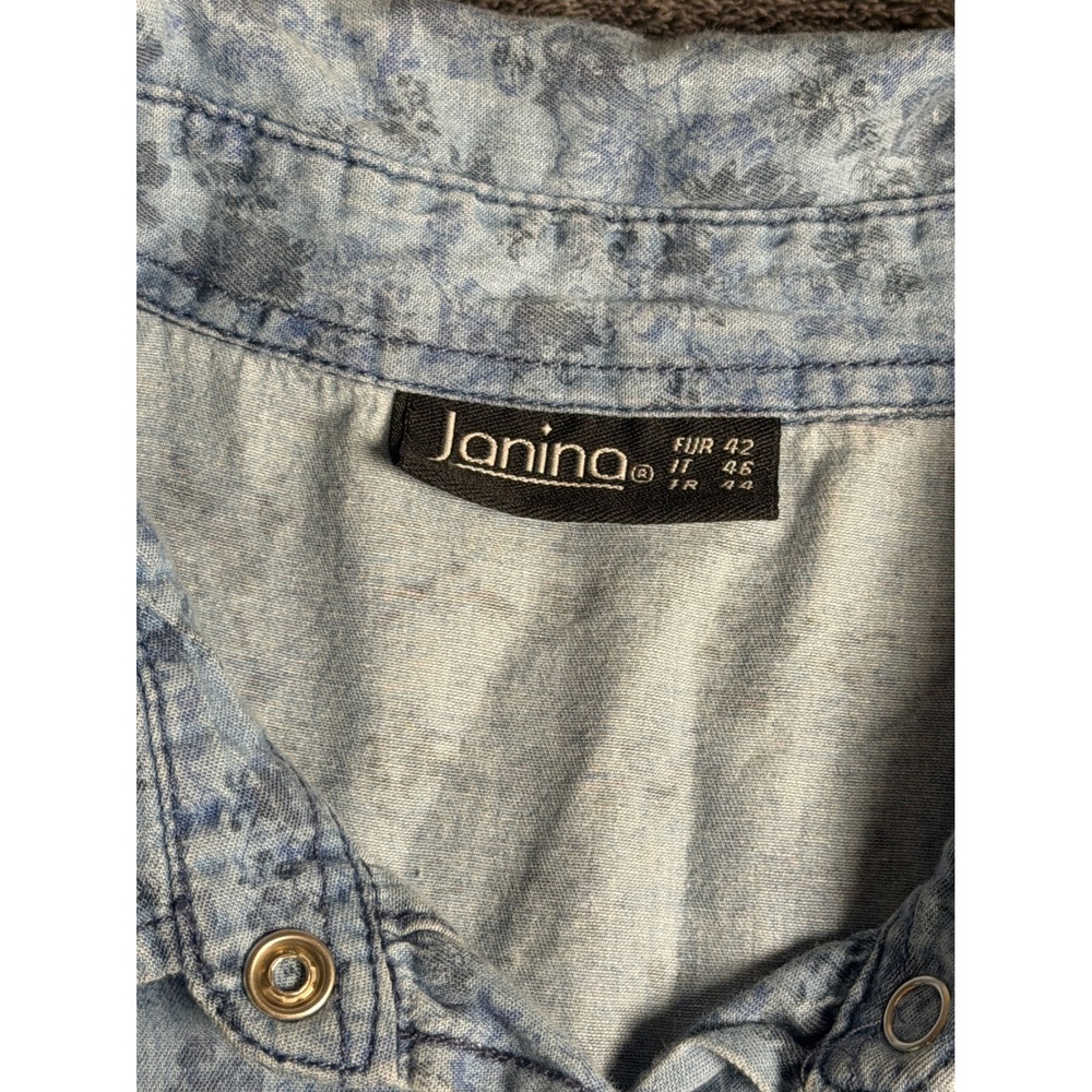 Janina Women Blue Floral Denim Cotton Button Down Shirt Long Sleeve Size 42 - Picture 2 of 6
